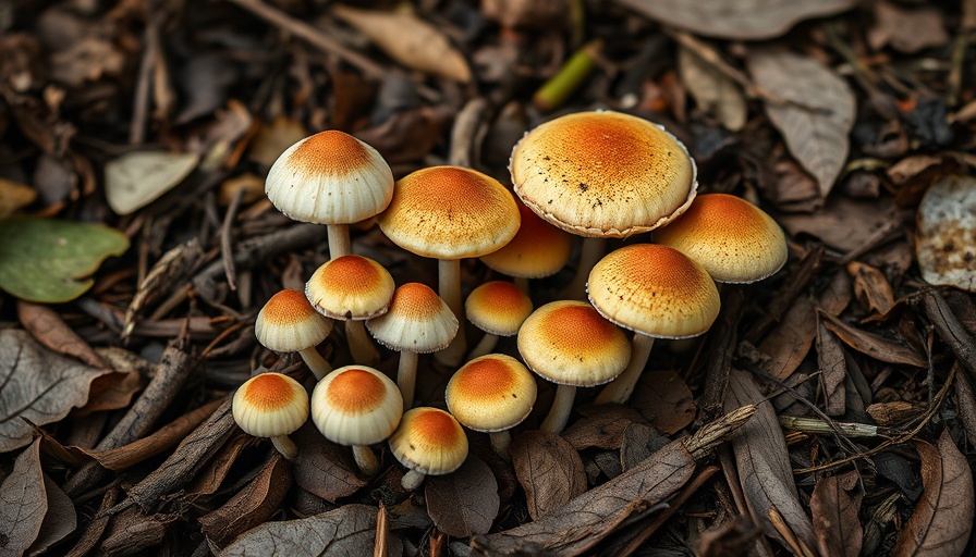 Cluster of wild mushrooms on forest floor, Pet Poison Helpline.
