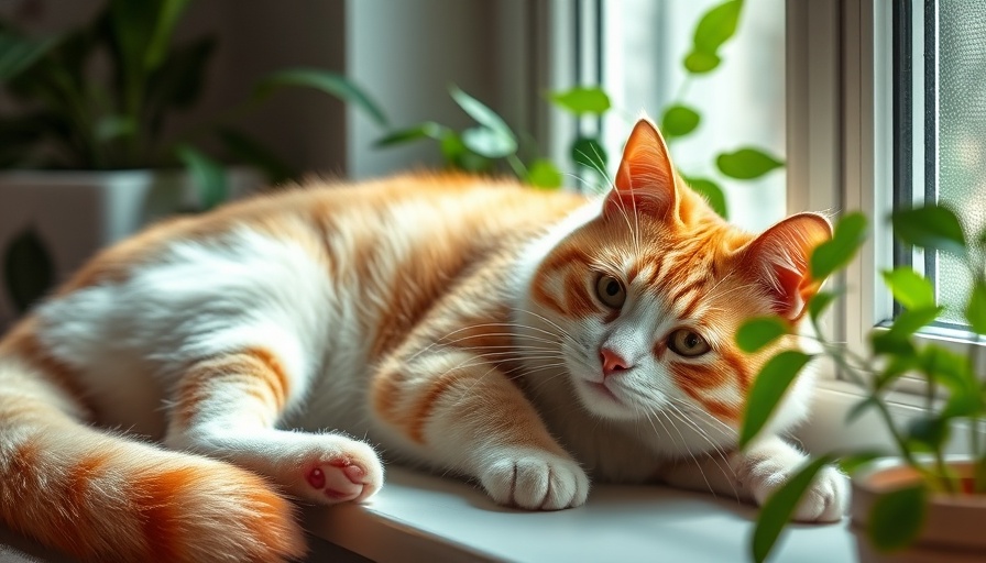 Relaxed ginger cat on windowsill, H5N1 cat food recall awareness.