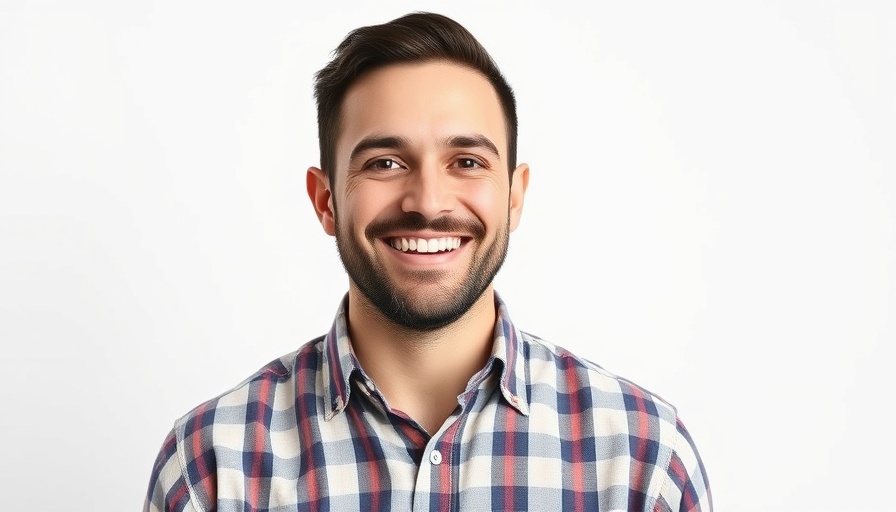 Confident man smiling, promoting Transform Your Veterinary Practice.