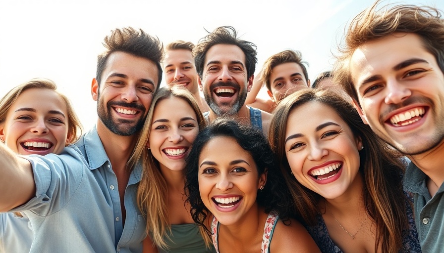 Diverse group smiling for selfie, representing community building for marketers.