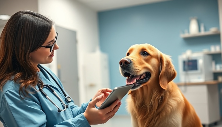 AI in veterinary education: vet examining dog in clinic.