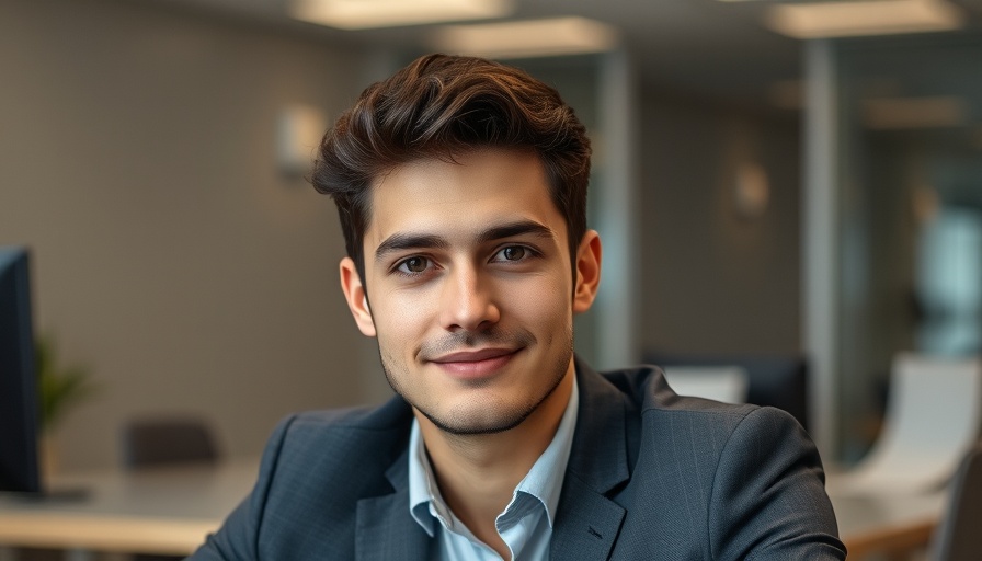 Professional young man in office setting, focusing on affordable micromobility solutions.