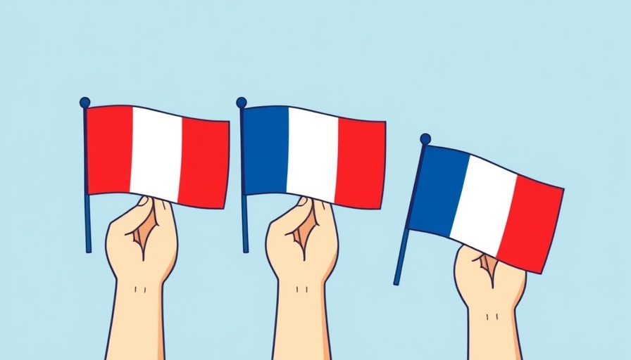 Illustration of hands holding French flags symbolizing French businesses
