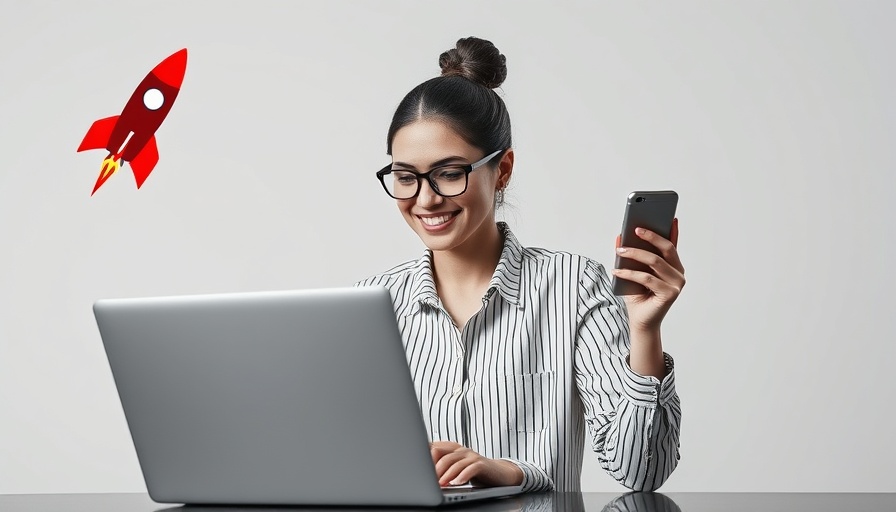 High-performing marketing teams 2025: Woman working on laptop with rocket.
