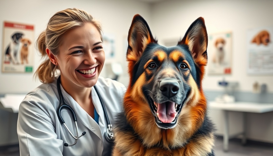 Veterinarian engaging with a German Shepherd, one dose protects for 12 months.