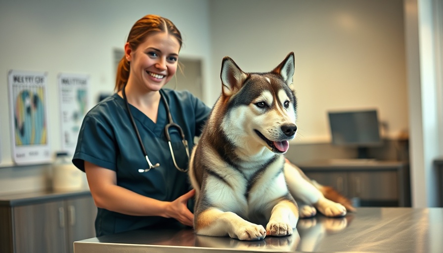 Veterinarian examining Husky in modern clinic, AI in veterinary care.
