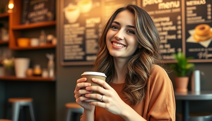 Woman enjoying coffee, illustrating relaxed leadership.