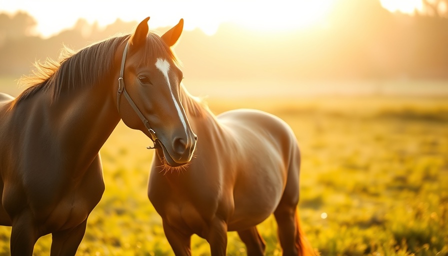 Serene brown horse in sunlit field, Clostridial Myositis in Horses context.