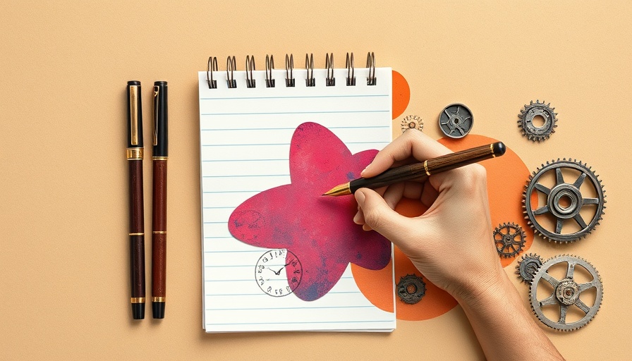 Creative collage with notepad and gears, related to veterinary clinic business plan examples.