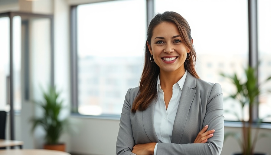 Professional woman smiling in business environment.