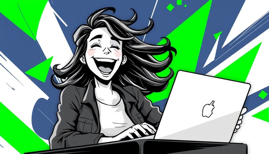 Excited woman at laptop, modern design, keyword research for veterinary clinics.