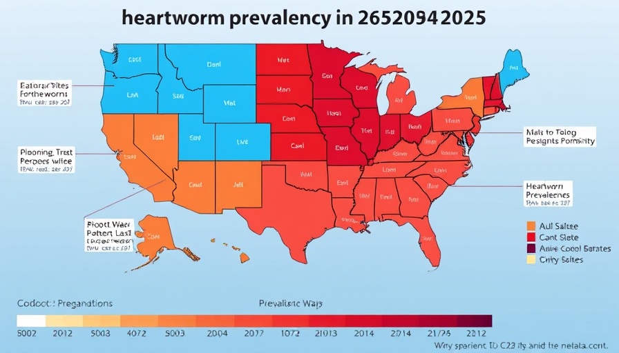 2025 Pet Parasite Forecast map showing heartworm prevalence in the U.S.