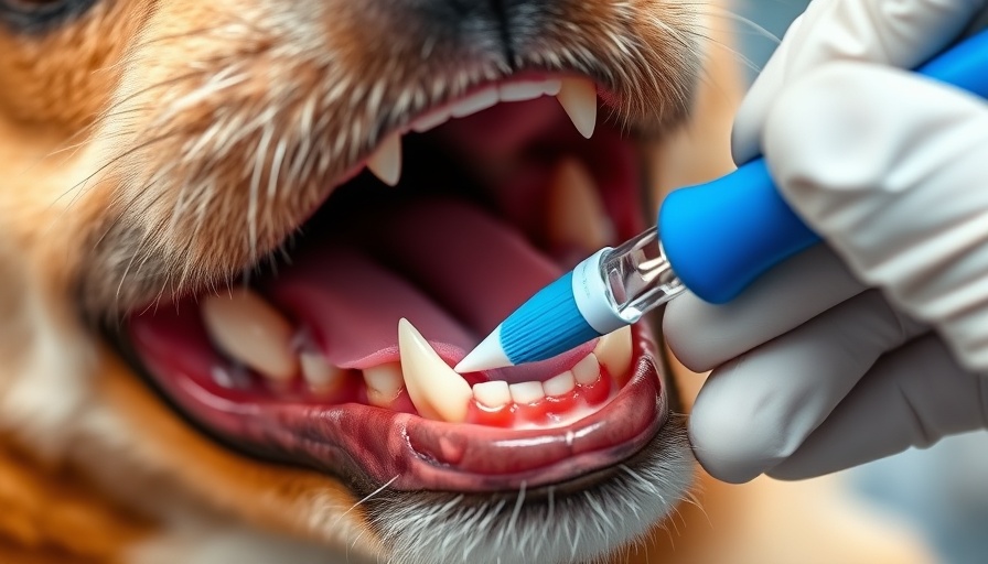 Veterinary dentist applying hyaluronic acid to pet gums