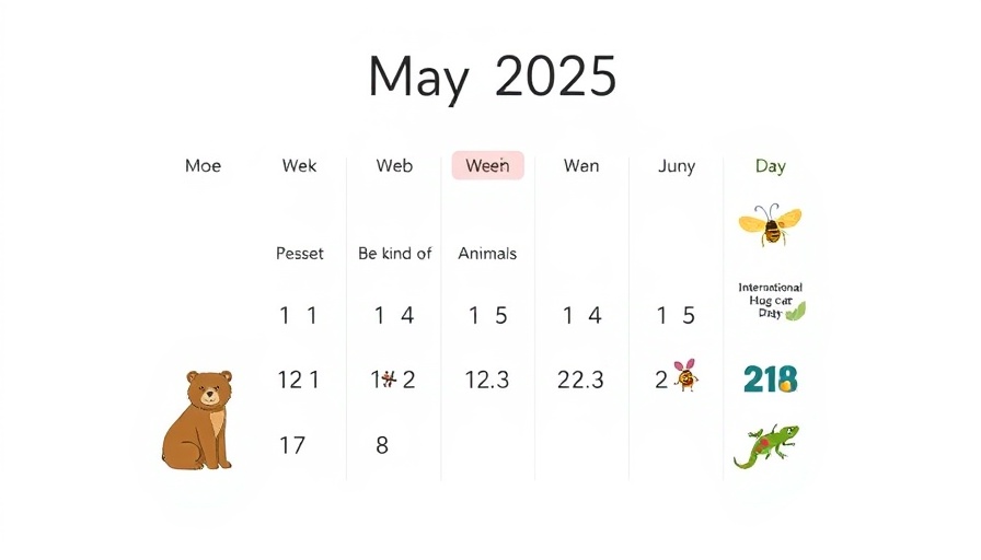 May pet-related calendar with animal icons and events.
