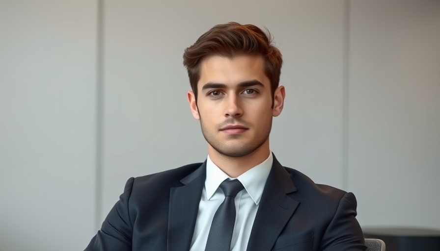 Professional man in office, neutral expression, discussing layoffs.