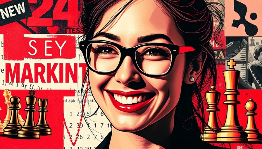 Colorful pop art of smiling woman in B2B marketing theme.