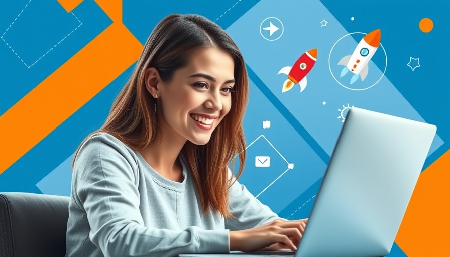 B2B Email Marketing for Veterinary Clinics: Young woman using laptop with digital icons.