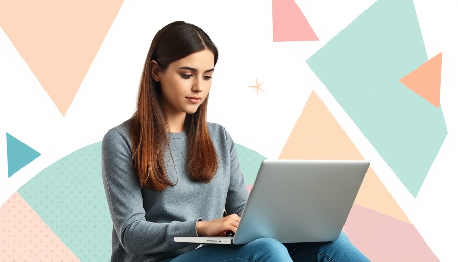 Woman using laptop for Veterinary Content Marketing Funnel, creative collage.