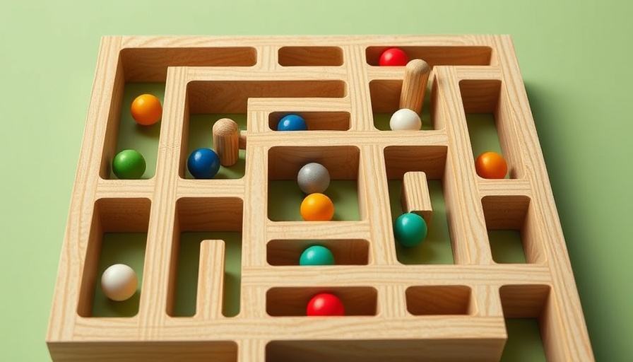 Intricate wooden maze with colorful balls symbolizing action beats perfection in veterinary practice.