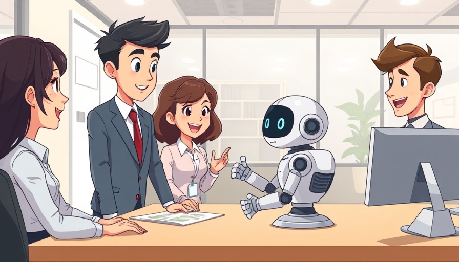 Cartoon businesspeople with a robot at a desk, AI terms Microsoft wants you to know.