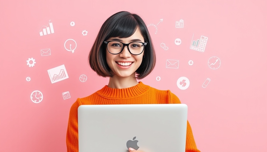 Smiling woman with laptop illustrating Threads analytics for MedSpa operations.