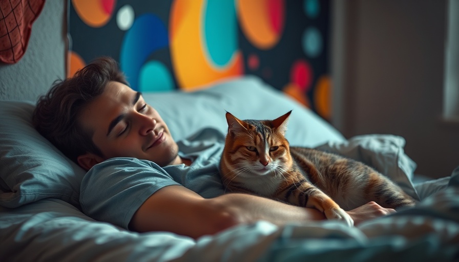 Comforting scene of a man with a cat, highlighting health awareness.