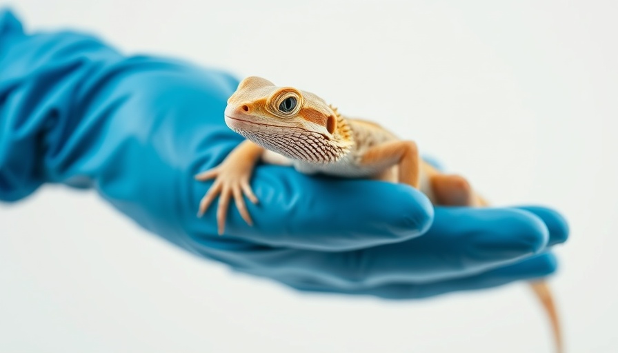Veterinarian holding bearded dragon, reptile care context.
