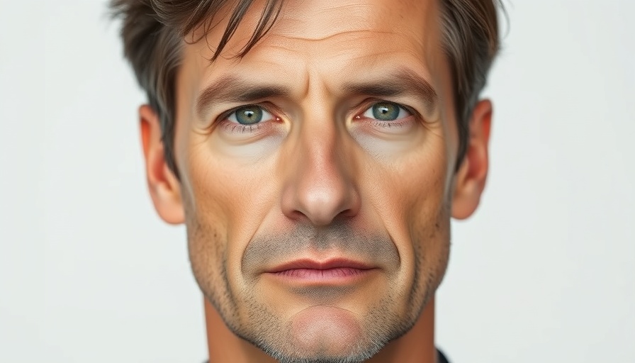 Serious mature male in focus, plain background, studio lighting