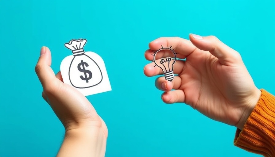 Symbolic exchange of money for ideas on blue background.
