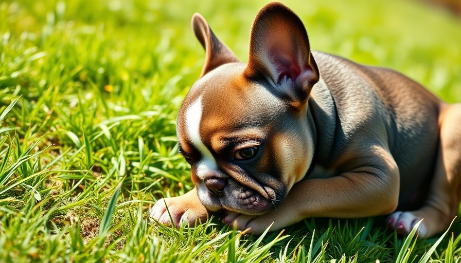 French Bulldog puppy scratching in grass, related to canine otitis externa treatment.