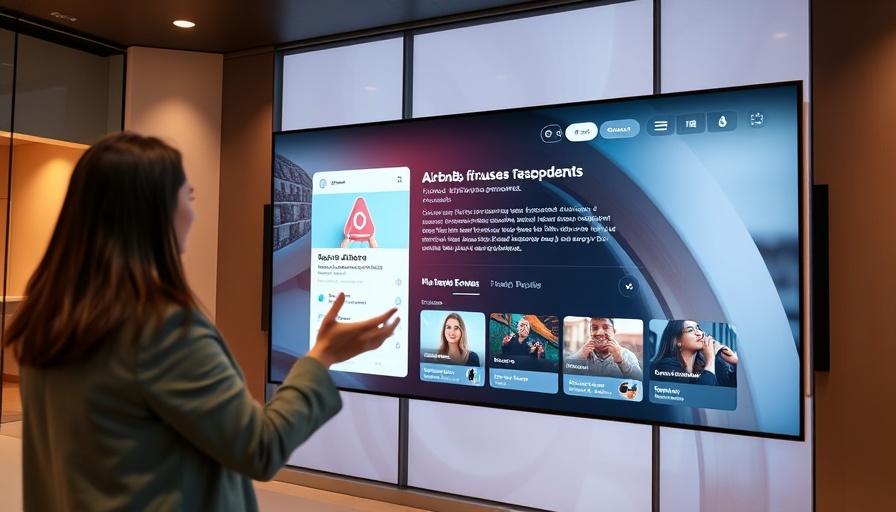Airbnb interface on screen with presenter highlighting services and experiences.