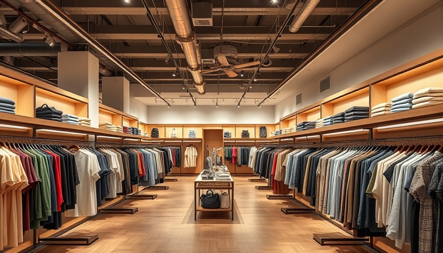 Clothing inventory in a modern retail store interior, well-lit and organized.