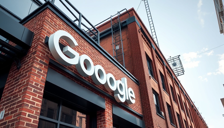 Large Google sign on building, optimizing for AI search features.