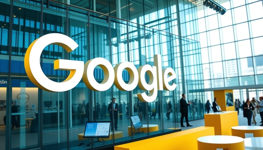 Google Marketing Live display in front of a glass building.