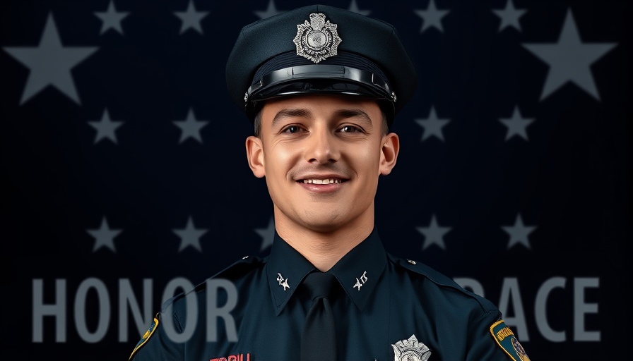 Young police officer portrait on commemorative background highlighting police officer safety.