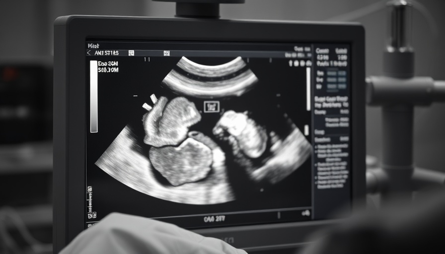 Ultrasound screen in emergency veterinary setting displaying internal anatomy.