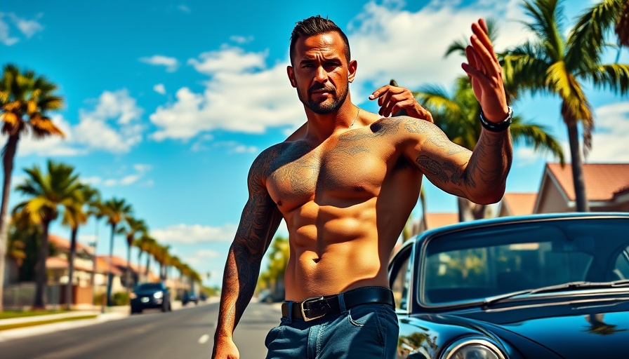 Muscular man gesturing on a street, emphasizing police-community relations.