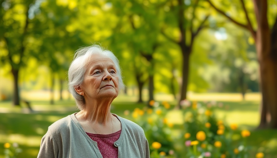Calm elderly woman finding fulfillment after full-time work in a sunny park.