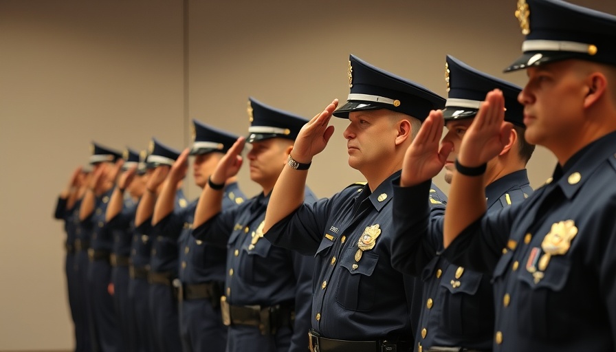 Police officers in a row saluting, symbolizing police accountability.