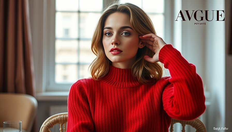 Elegant portrait of a woman in red sweater, magazine cover style.