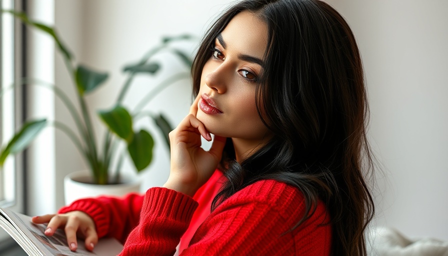 Magazine cover featuring a woman wearing a red sweater indoors.