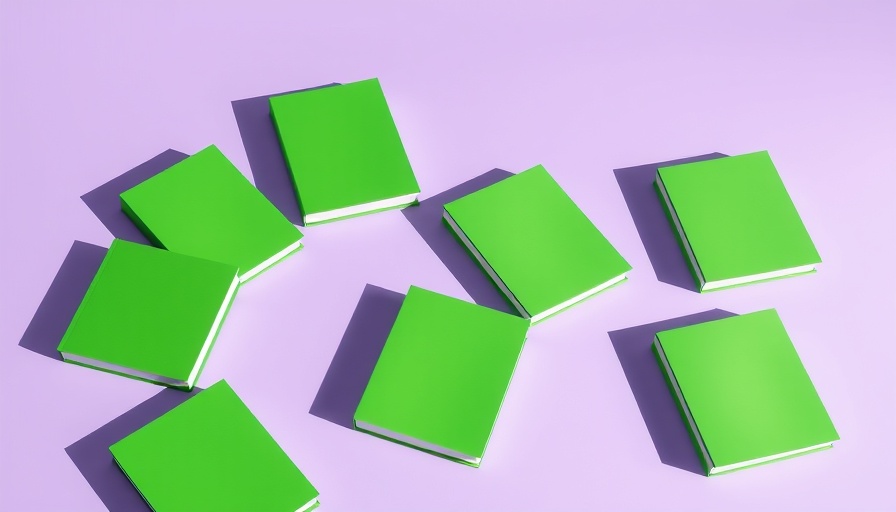 Vibrant green books on light purple background illustrating AI in Business.