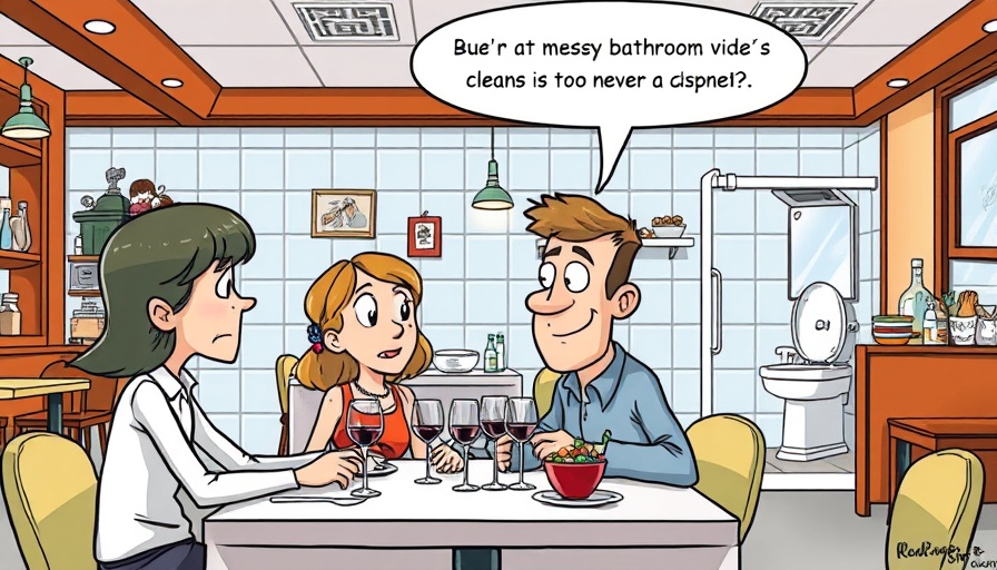 Cartoon highlighting customer experience in messy restaurant.