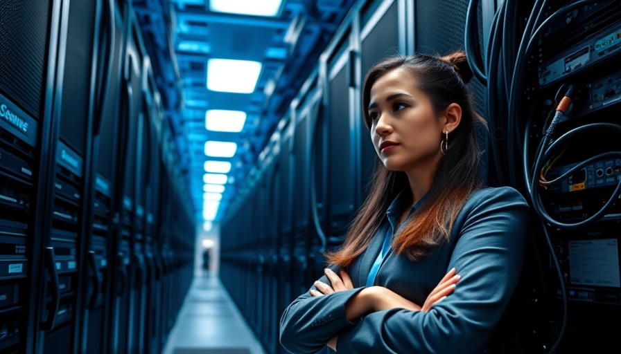 Professional woman inspecting servers in a Maryland data center.