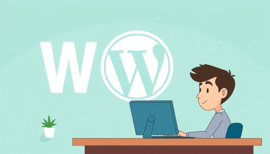 Cartoon man using WordPress at desk for veterinary clinics