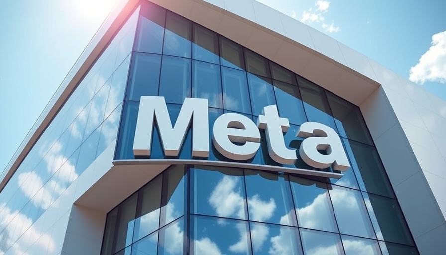 Corporate building reflecting sky, Meta logo; crackdown on unoriginal content in aesthetics.