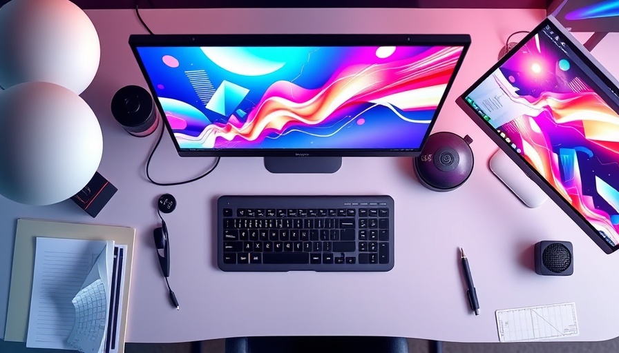 Digital workspace with abstract design, AI predictions in marketing 2025.