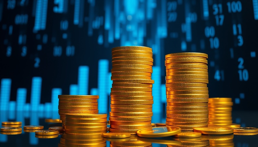 Golden coin stacks with blue pixel backdrop, reflecting expanded small-business stock exclusion theme.