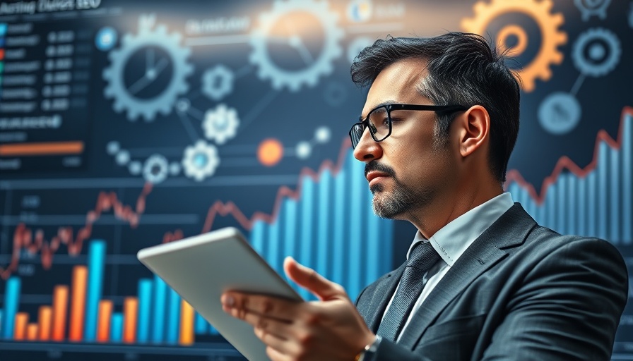 Businessman analyzing SEO tools for medspas with charts and graphs.