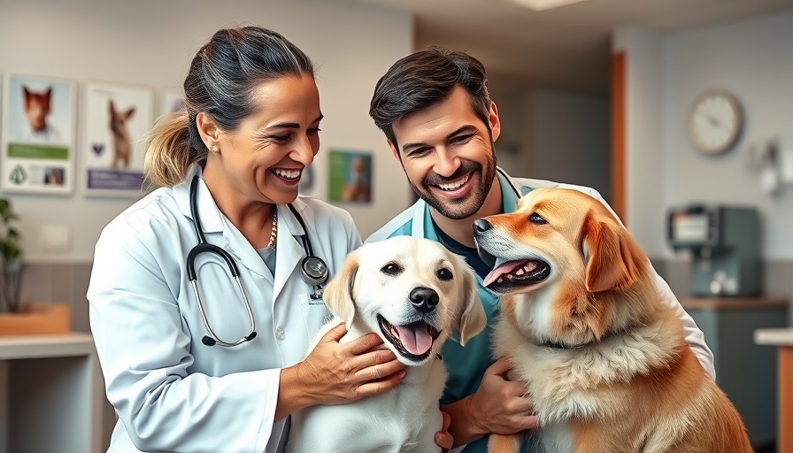 Veterinary advocacy scene in clinic with friendly interaction.